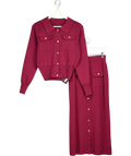Commense Red Metal Button Collared Cardigan And Midi Skirt Set UK XS