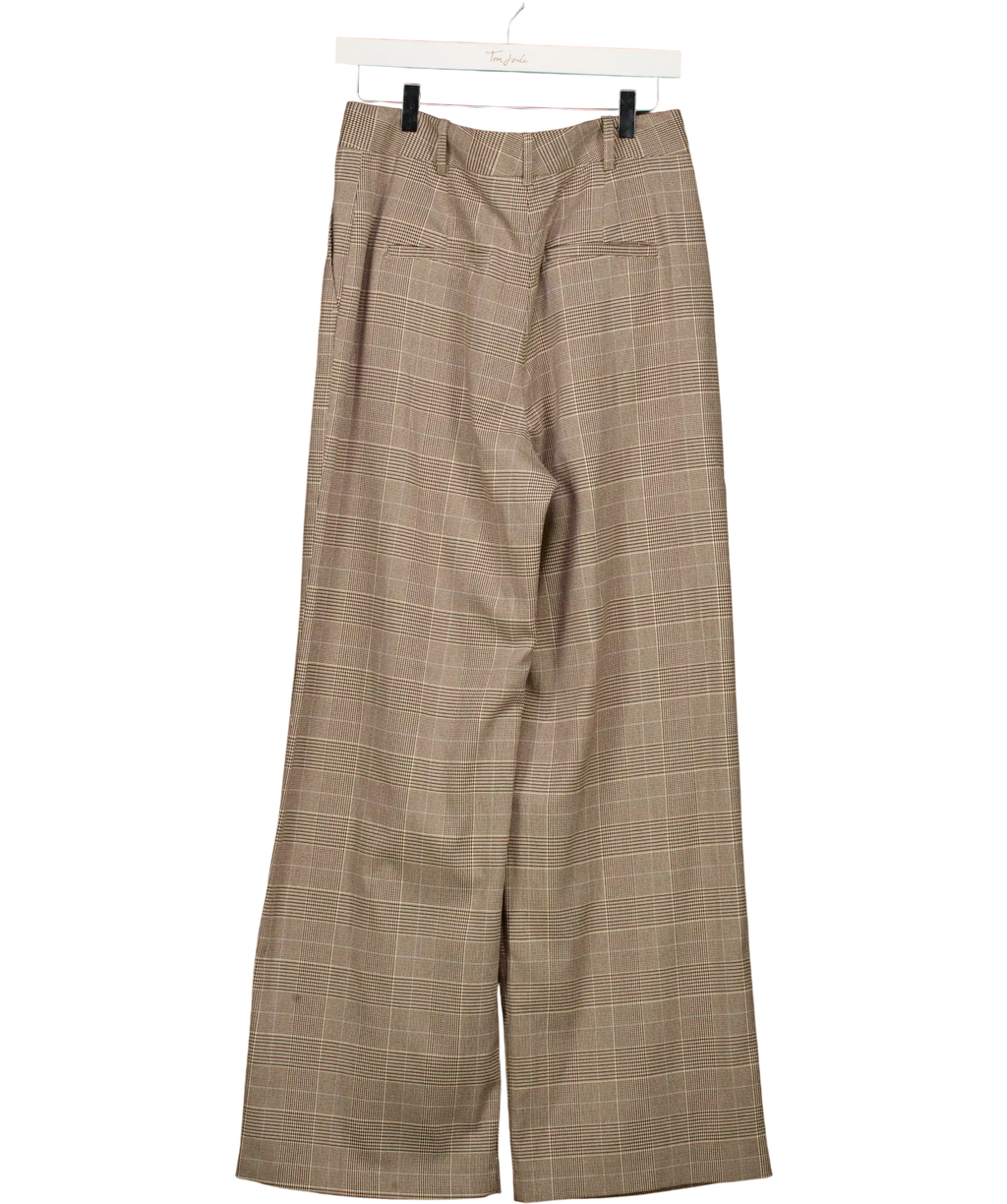 FRENCH CONNECTION Chester Check Wide Leg Trousers Brown UK 10