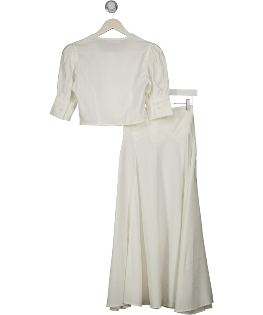 VITA GRACE 2-piece White Lola  Top And Scallop Seam Midi Skirt Set UK XS