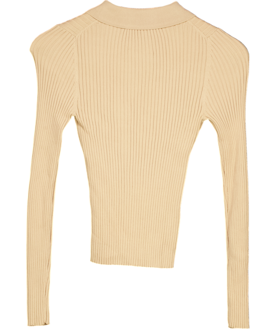 ZARA Beige Long Sleeve Ribbed Polo Knit UK S