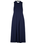 KAREN MILLEN Navy Blue Stretch High Neck Open Back Tailored Maxi Dress UK 6