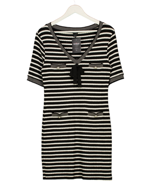 River Island Black Striped Short Sleeve Knit Mini Dress UK 12
