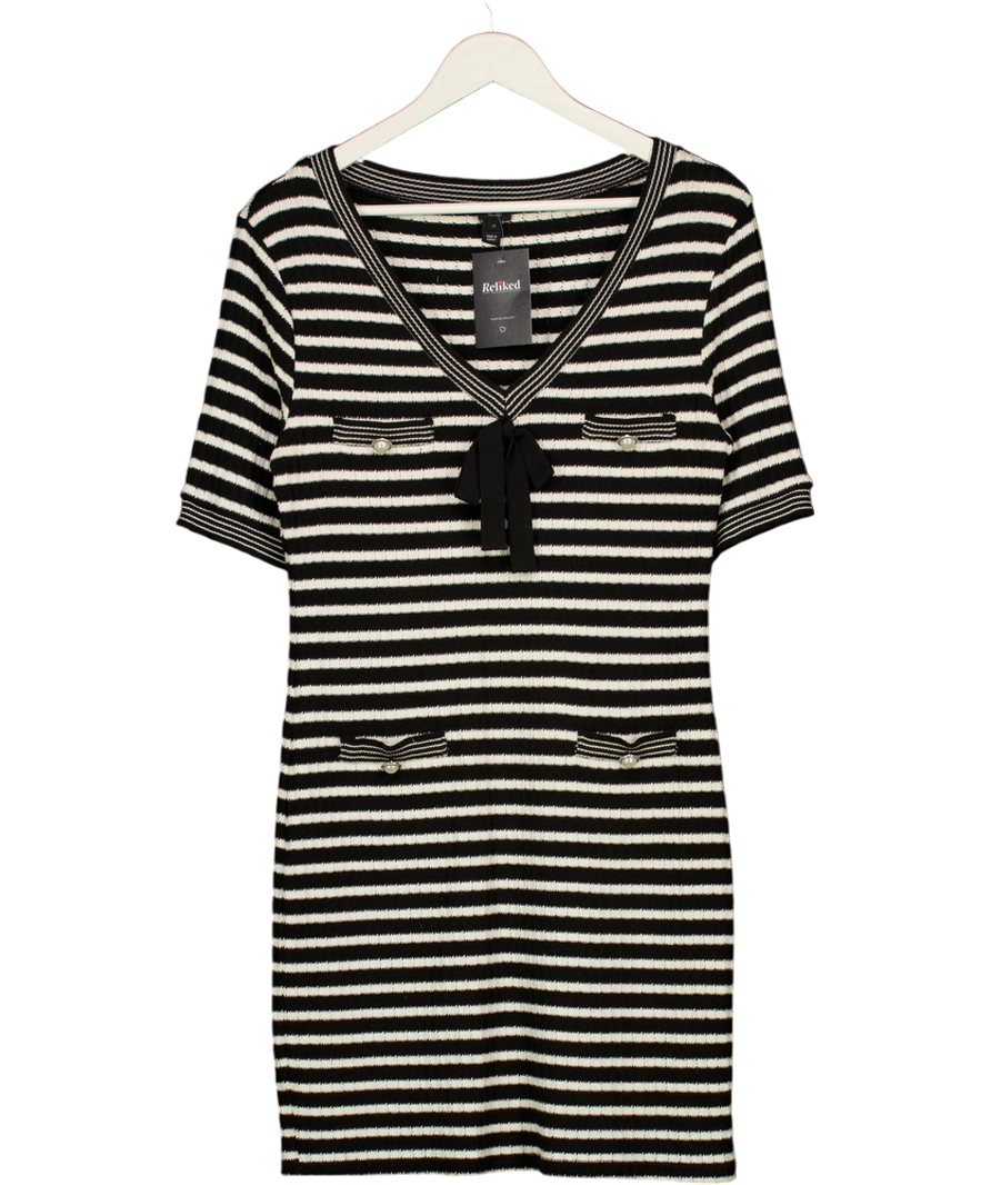 River Island Black Striped Short Sleeve Knit Mini Dress UK 12
