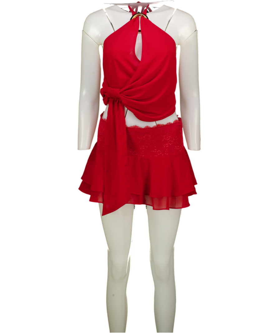 TIGER MIST 2 Piece Red Tie Back Top And Mini Skirt Set UK XS