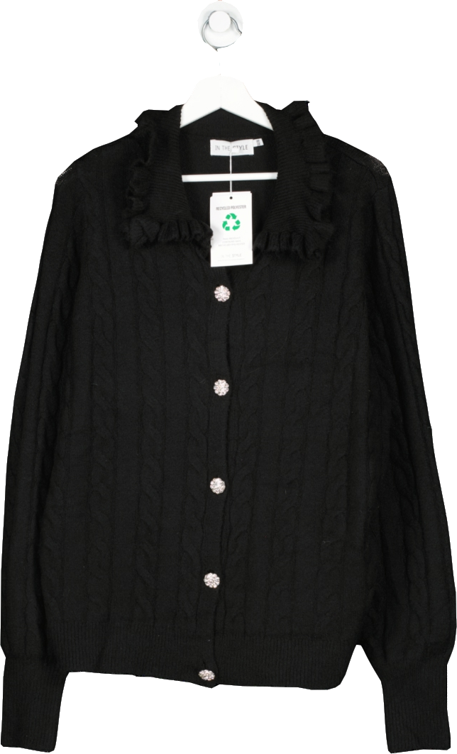 In The Style Black Embellished Button Collar Cardigan UK 14