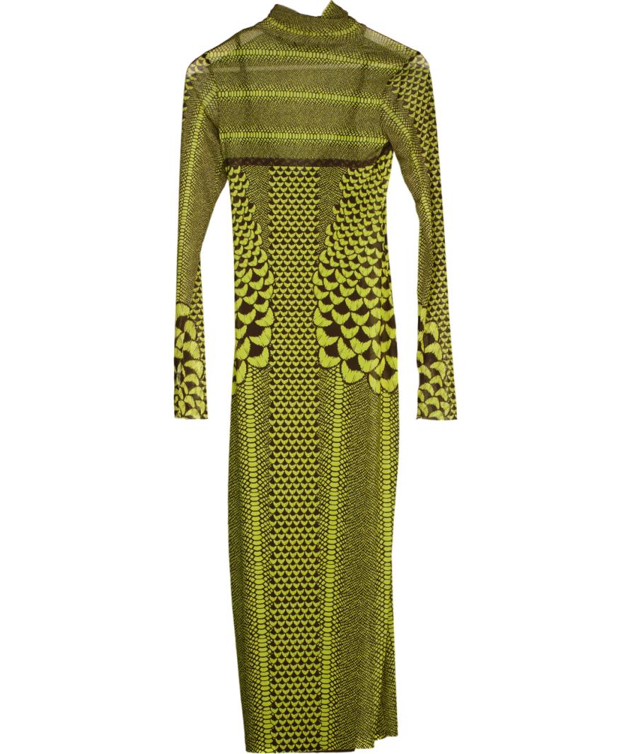 AFRM Yellow Billie Maxi Snakeskin Dress UK S
