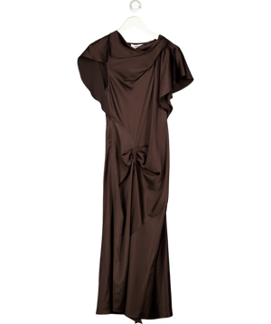 REISS Sasha Satin Drape-detail Midi Dress In Chocolate Brown UK 8