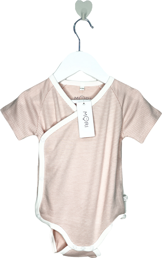 Mori Baby Pink Blush Stripe Bamboo/organic Cotton Short Sleeve Kimono Bodysuit BNWT 6-9 Months