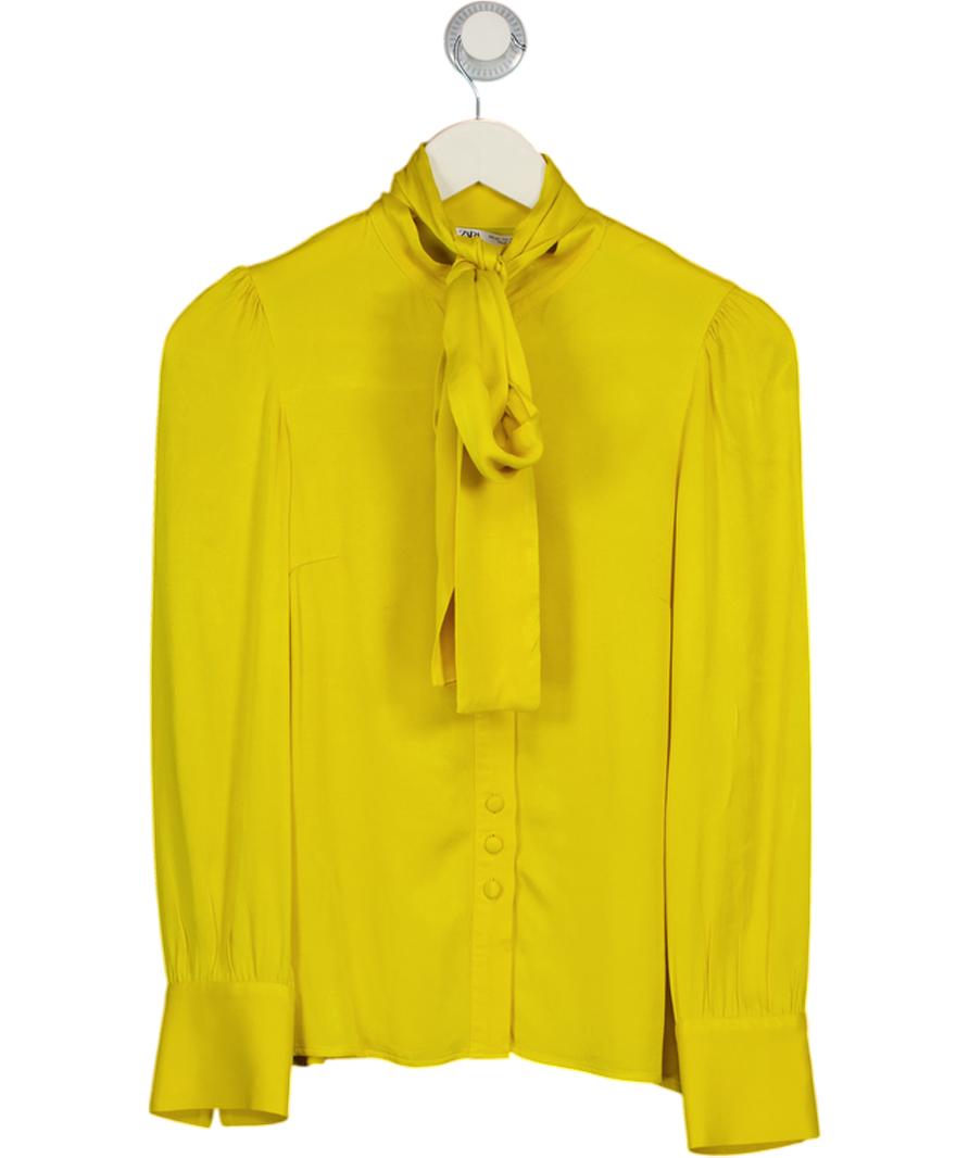ZARA Yellow Tie Neck Blouse UK XS