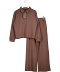 Brave Soul Brown 2-piece Collared Sweatshirt & Wide Leg Joggers Co-ord  Set In In Scuba-style Fabric UK S
