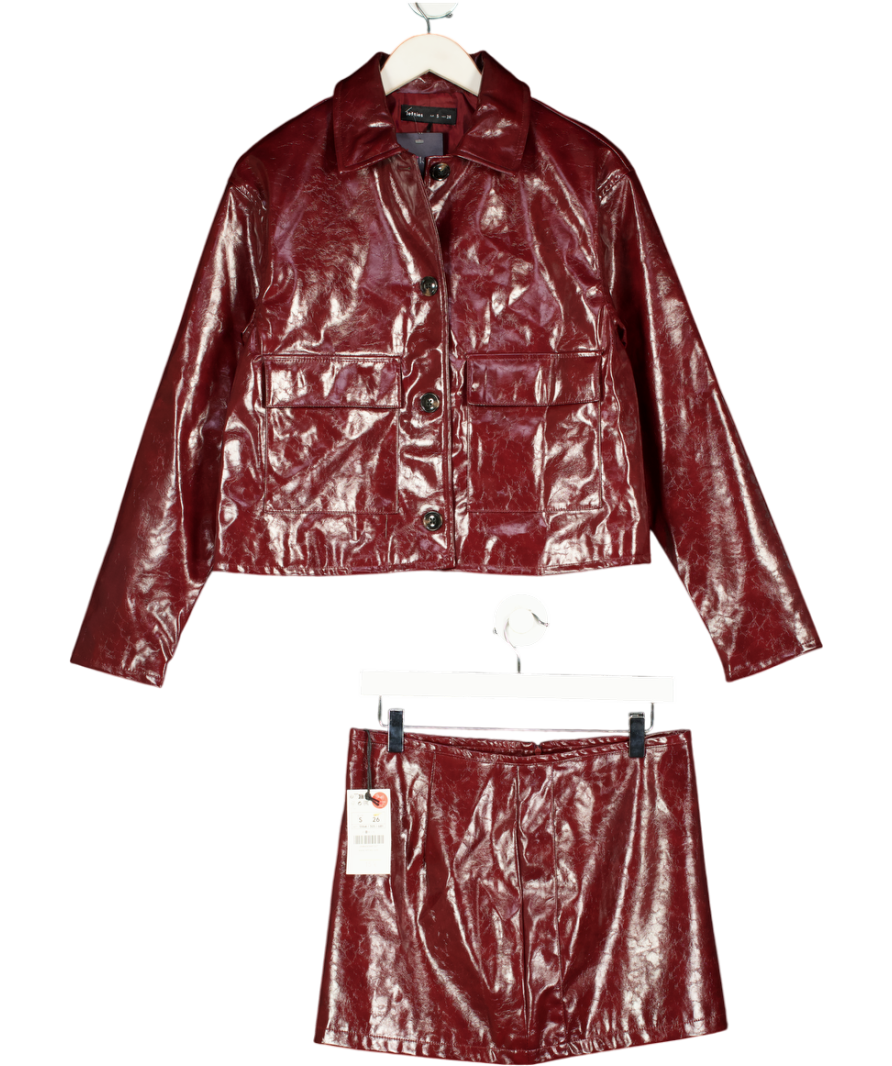 LEFTIES Red 2-piece Burgundy Patent Faux Leather Jacket And Mini Skirt Set UK S