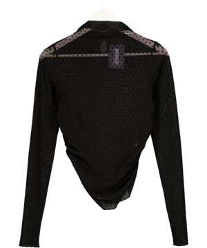 ZARA Black Sheer Mesh Polka Dot Long Sleeve Top UK S