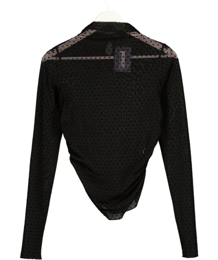 ZARA Black Sheer Mesh Polka Dot Long Sleeve Top UK S