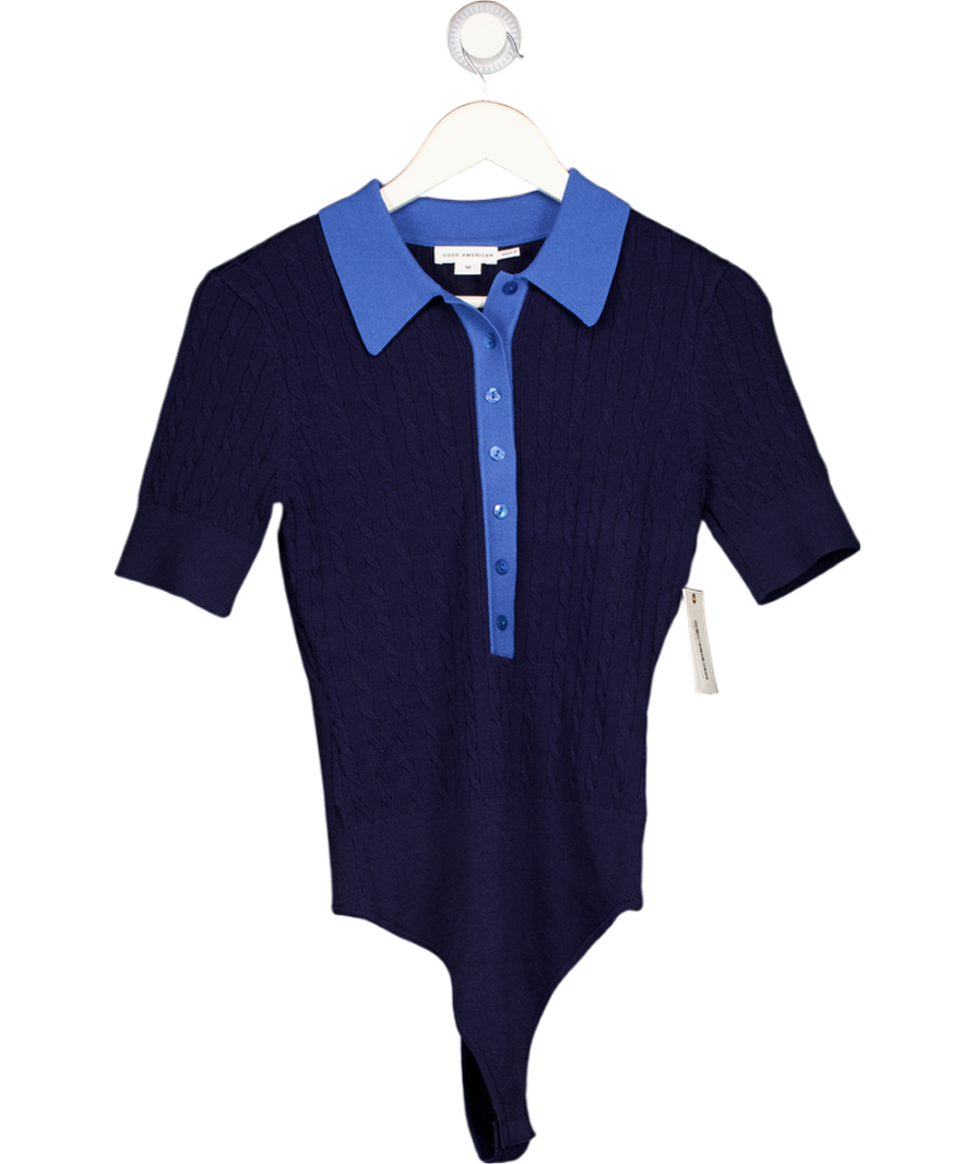 GOOD AMERICAN Blue Cable Knit Bodysuit UK M