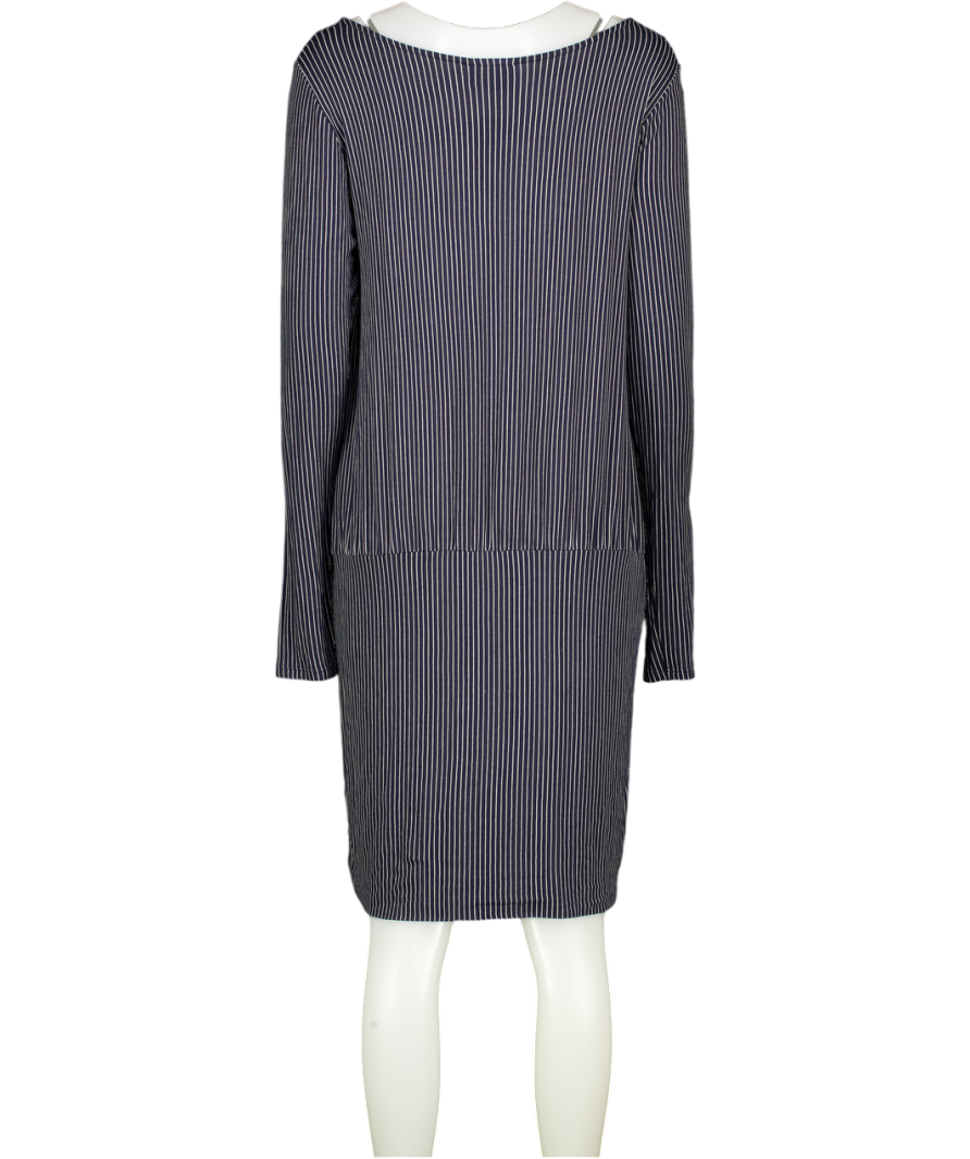 GANNI Navy Blue & White Striped Double Layer Jersey Dress UK L