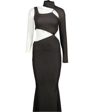 NEOMETRIE Black & Silver Long Sleeve Cut Out Maxi Dress UK 6