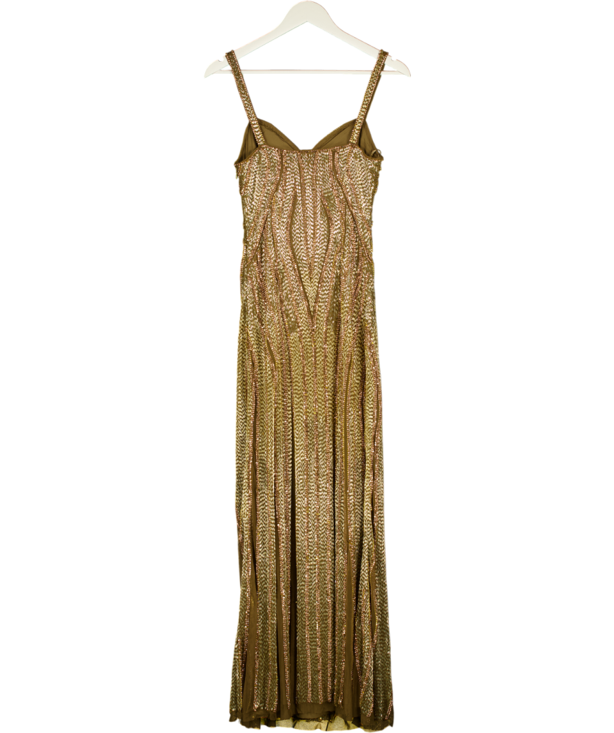 KAREN MILLEN Olive Green / Gold Beaded Maxi Dress UK 6
