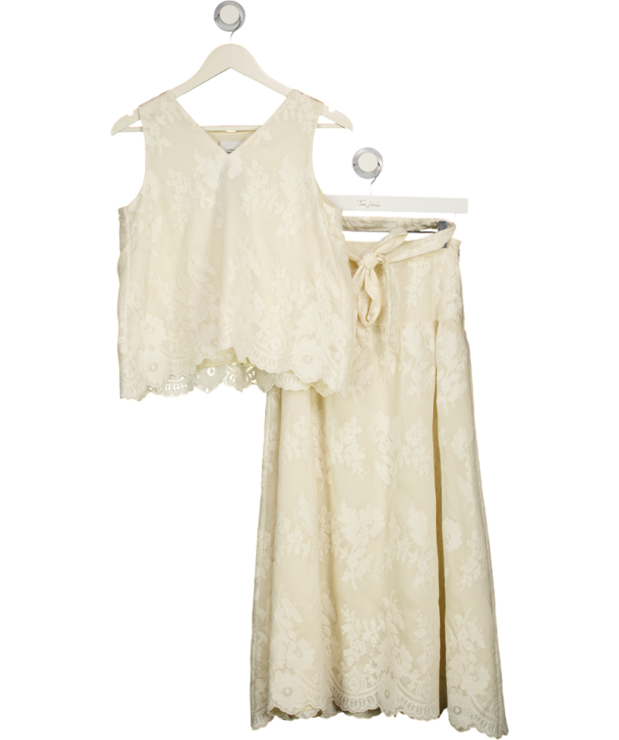 Fabrique Cream X Katiuscia Valente Embroidered Sleeveless Lace Trim V-neck Top And Skirt Set UK XS