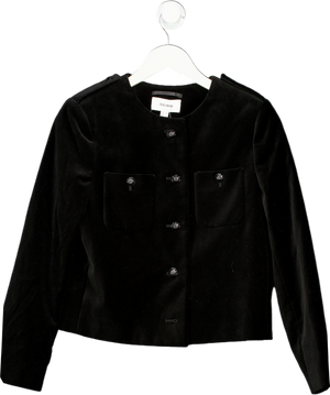 REISS Black Viola Cropped Velvet Jacket UK 6