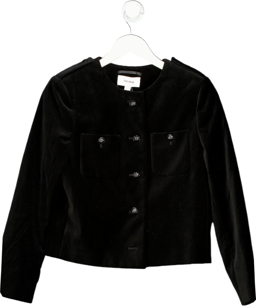 REISS Black Viola Cropped Velvet Jacket UK 6