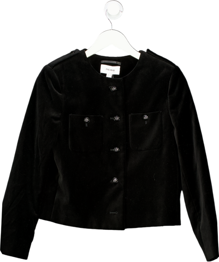 REISS Black Viola Cropped Velvet Jacket UK 6