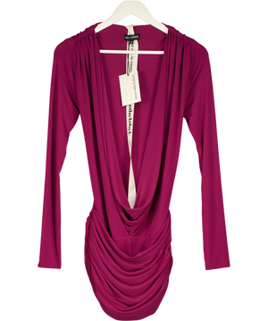 Mars the Label Red Burgundy Deep Cowl Long Sleeve Mini Dress UK 8