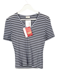 Sisley Blue Striped Sheer V-neck T-shirt UK S