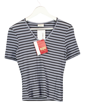 Sisley Blue Striped Sheer V-neck T-shirt UK S