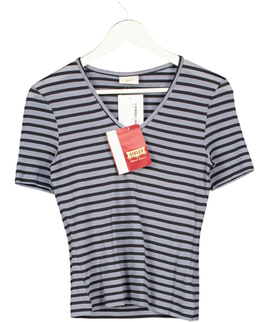 Sisley Blue Striped Sheer V-neck T-shirt UK S