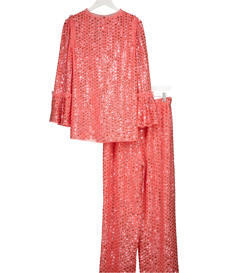 Needle & Thread 2-piece Coral Pink Raindrop Gloss Tunic Top & Trouser Set UK M