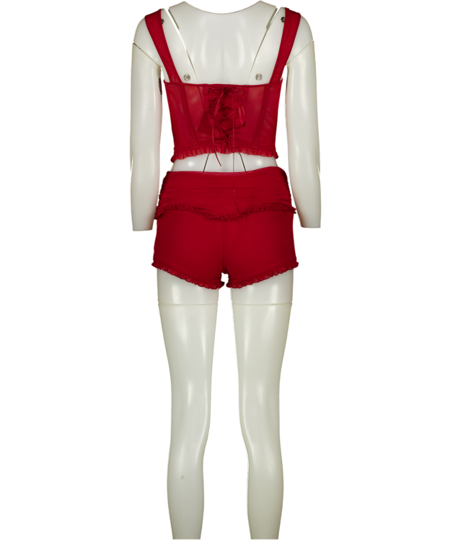 TIGER MIST 2-piece Red Mesh Corset Top And Shorts Set UK XS