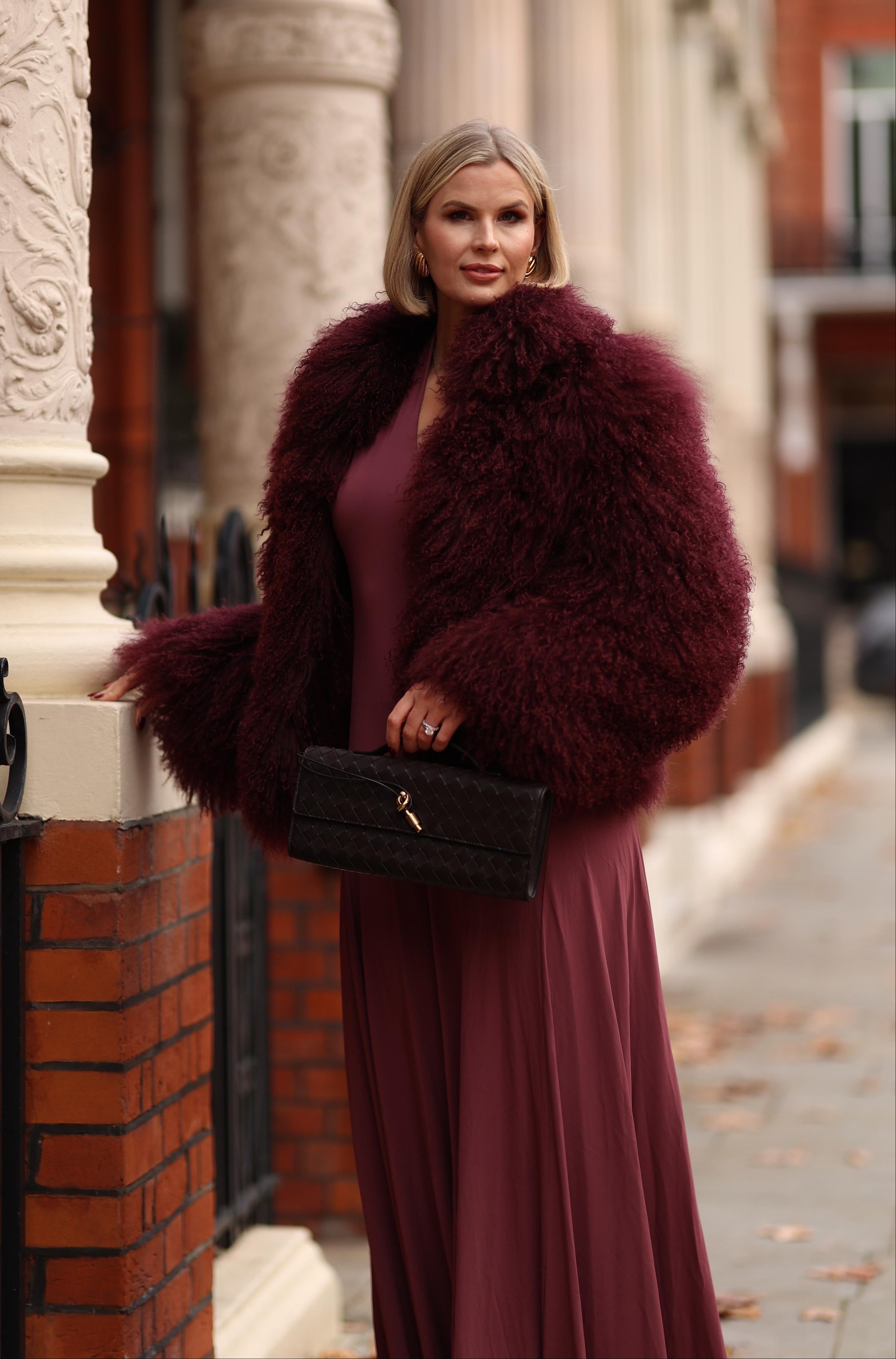 DUCIE LONDON Red Burgundy Rochelle Shearling Coat UK M