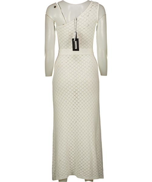 4th & Reckless Enya White Crochet One Shoulder Scarf Neck Maxi Dress UK 10