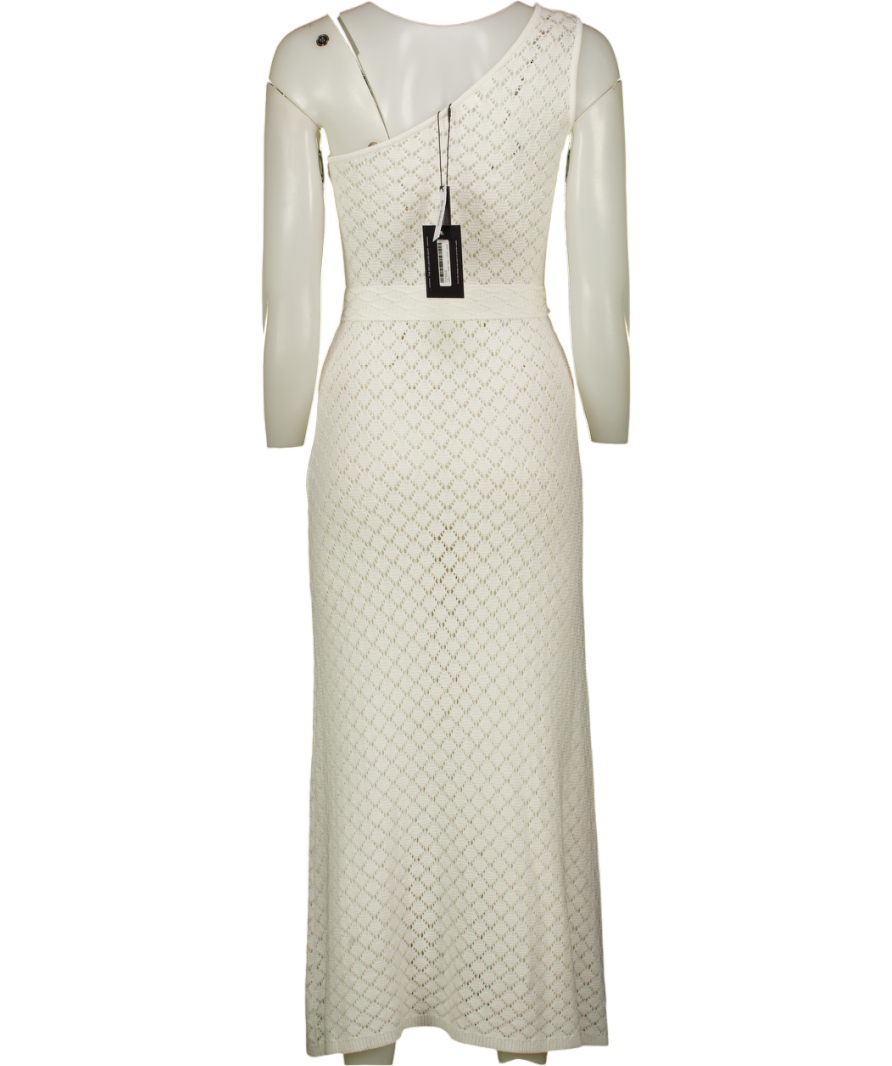 4th & Reckless Enya White Crochet One Shoulder Scarf Neck Maxi Dress UK 10