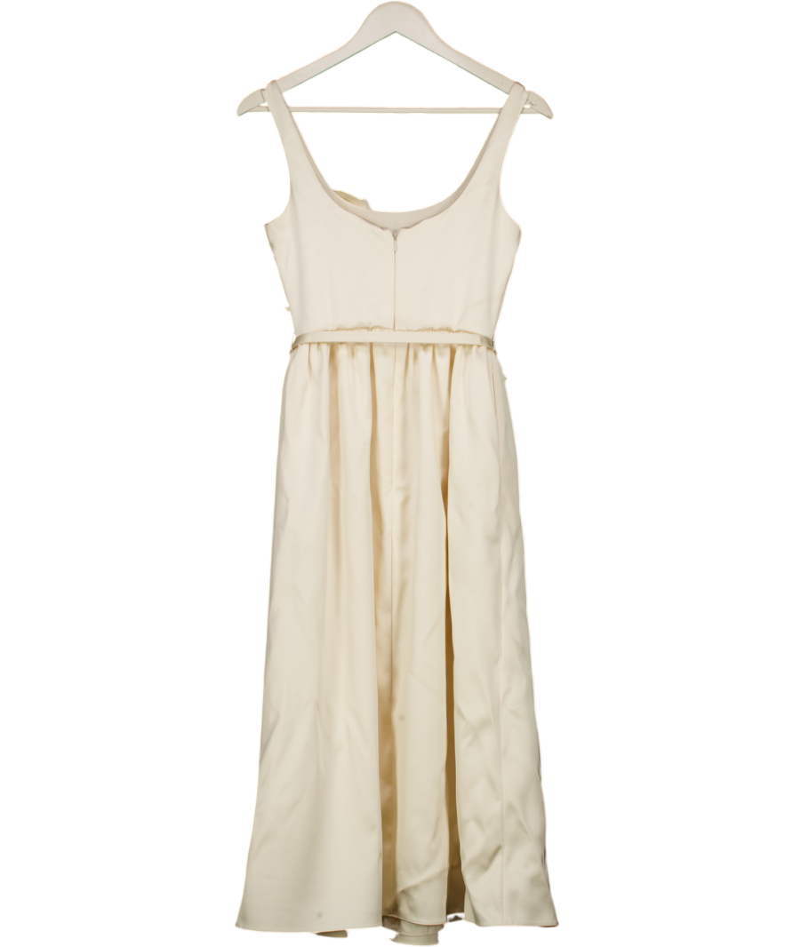 SELF PORTRAIT Cream Bridal Floral-appliqué Satin Midi Dress UK 4