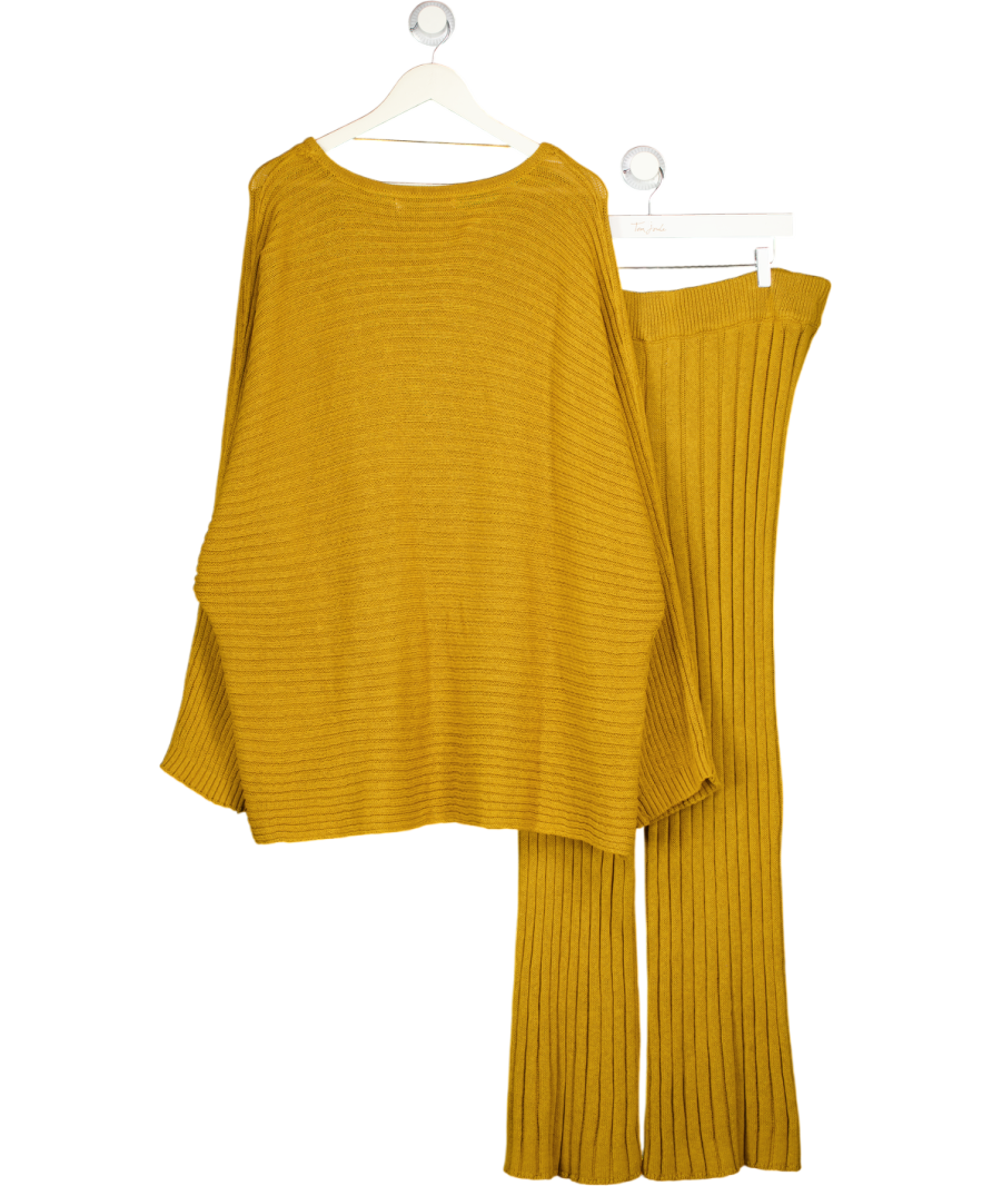 FREE PEOPLE BEACH Mustard Yellow Ribbed Knit Lounge Set UK XL