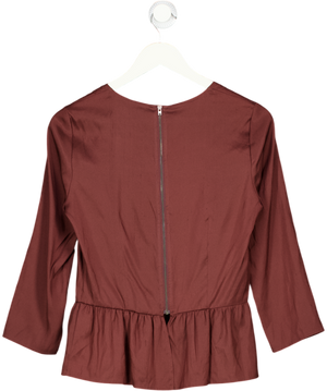 Isabel Marant Burgundy Red Silk Peplum Hem Long Sleeve Top Fr40 UK 12