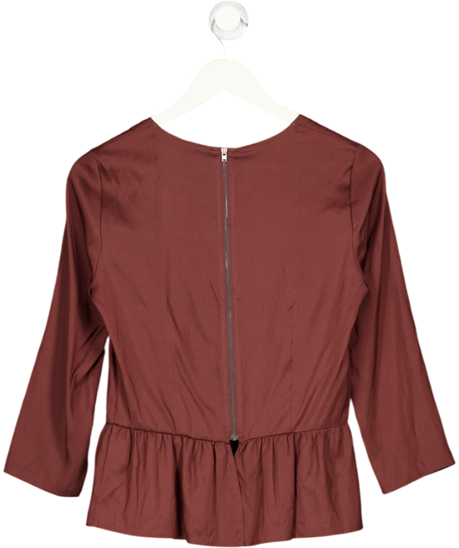 Isabel Marant Burgundy Red Silk Peplum Hem Long Sleeve Top Fr40 UK 12