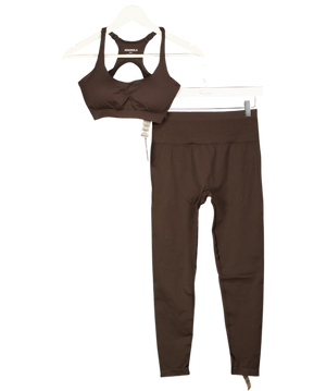ADANOLA 2-piece Chocolate Brown High Waisted Leggings (uk M)  & Sports Bra (uk S) Set UK S/M