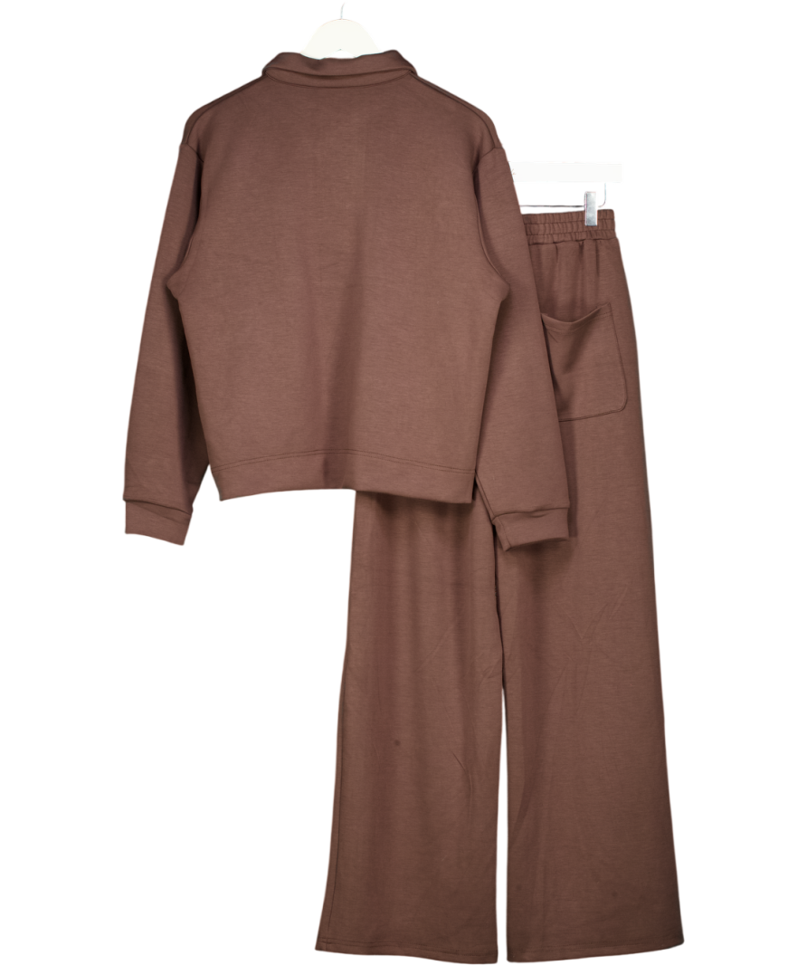 Brave Soul Brown 2-piece Collared Sweatshirt & Wide Leg Joggers Co-ord  Set In In Scuba-style Fabric UK S