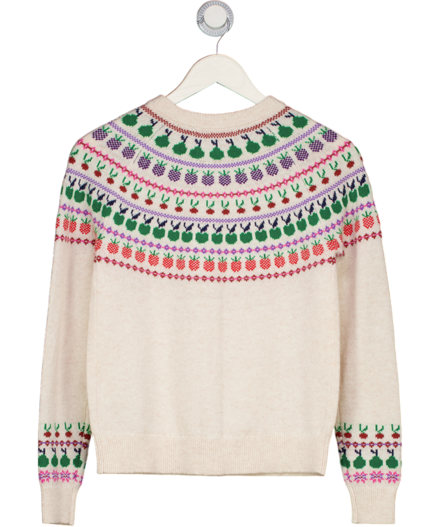 BODEN Cream Edie Fair Isle Fruits Wool Blend Cardigan, UK XS