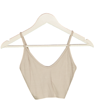 JOAH BROWN Beige Ribbed Crop Top UK XS/S