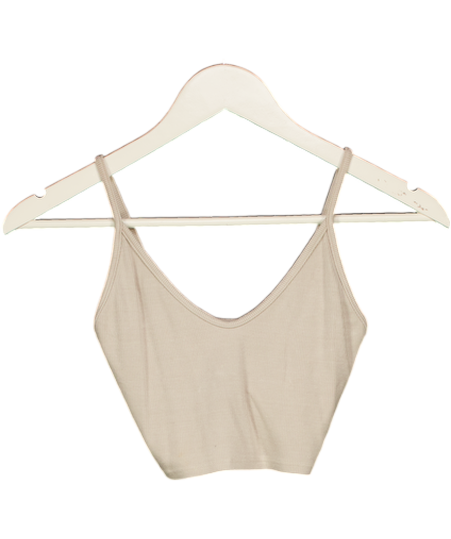 JOAH BROWN Beige Ribbed Crop Top UK XS/S