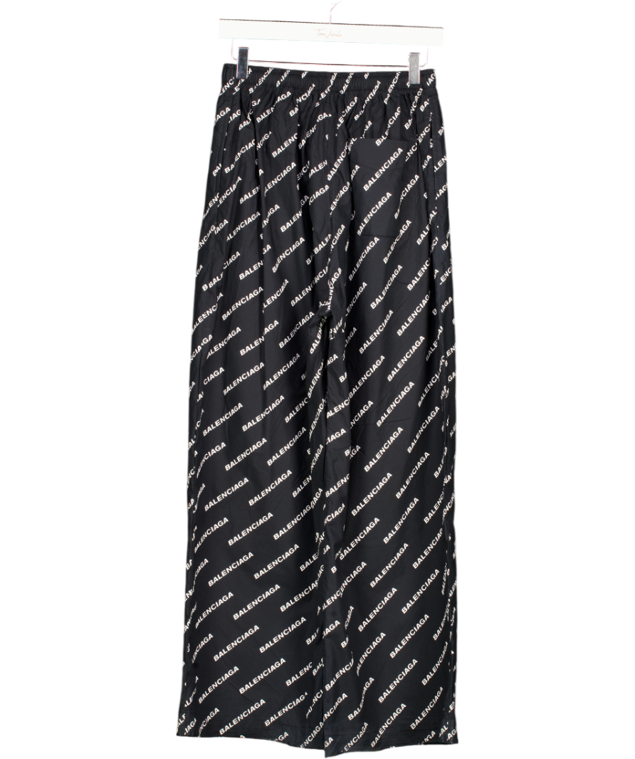 Balenciaga Black All-over Logo Patterned Straight Leg Pants One Size