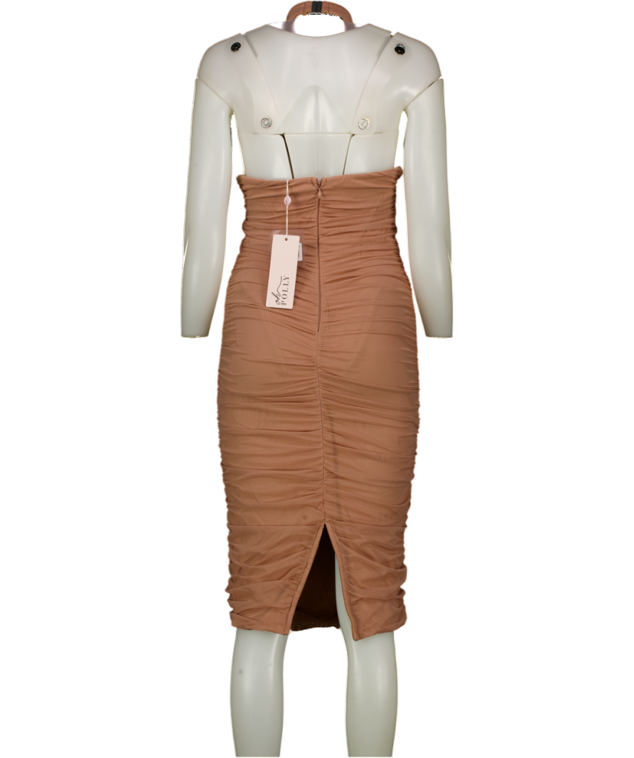 Oh Polly Nude Pink Ruched Halterneck Midi Dress UK 10
