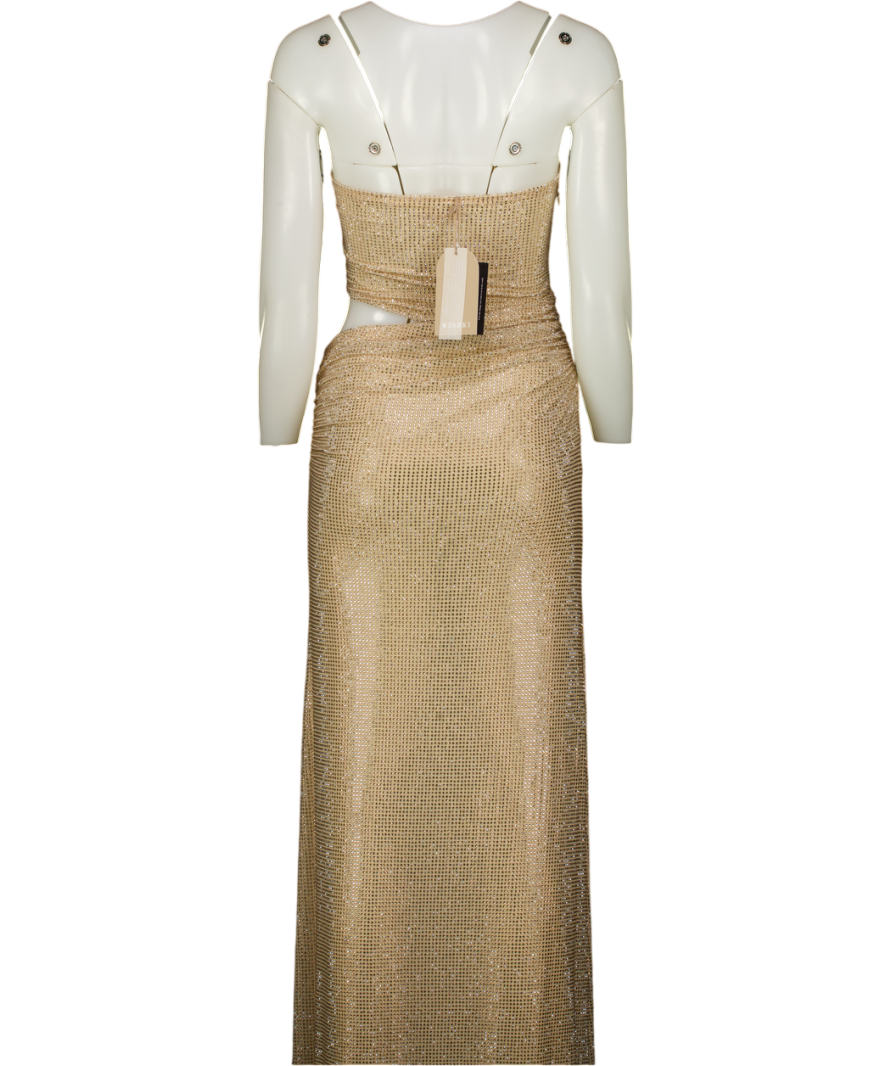MESHKI Metallic Gold Starla Strapless Diamante Cut-out Maxi Dress UK XS