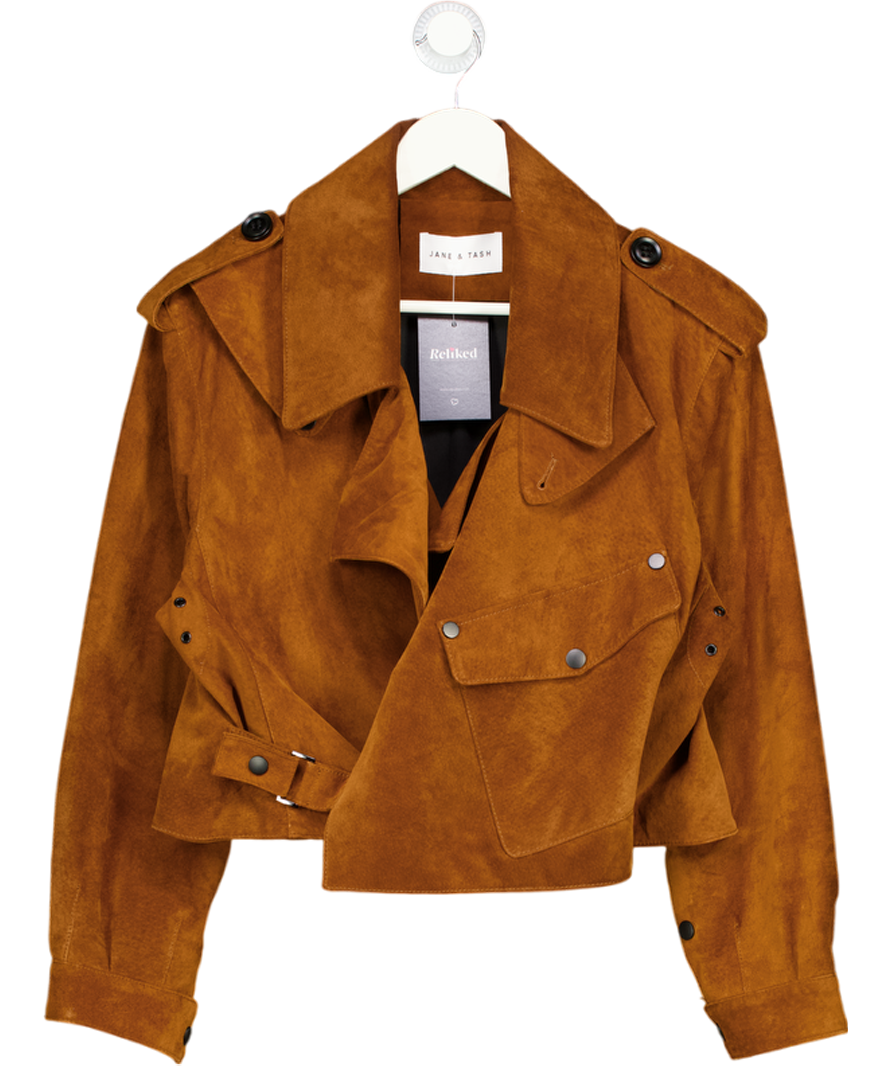 JANE & TASH Tan Brown Suede Oversize Leather Jacket UK L
