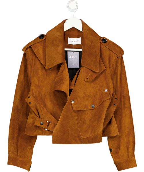 JANE & TASH Tan Brown Suede Oversize Leather Jacket UK L