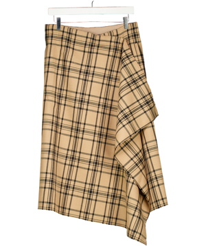 ami Brown Wool Midi Checked Wrapped Skirt UK 8