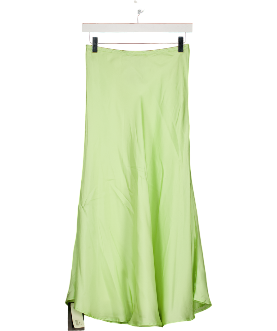 MAGGIE MARILYN Lime Green Where I Want To Be Luxury 100% Silk-satin Midi Skirt UK 6